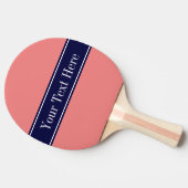 Solid Light Coral, Navy Blue Ribbon Name Monogram Tafeltennisbatje (Zijkant)