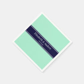Solid Light Mint, Navy Blue Ribbon Name Monogram Servetten (Hoek)