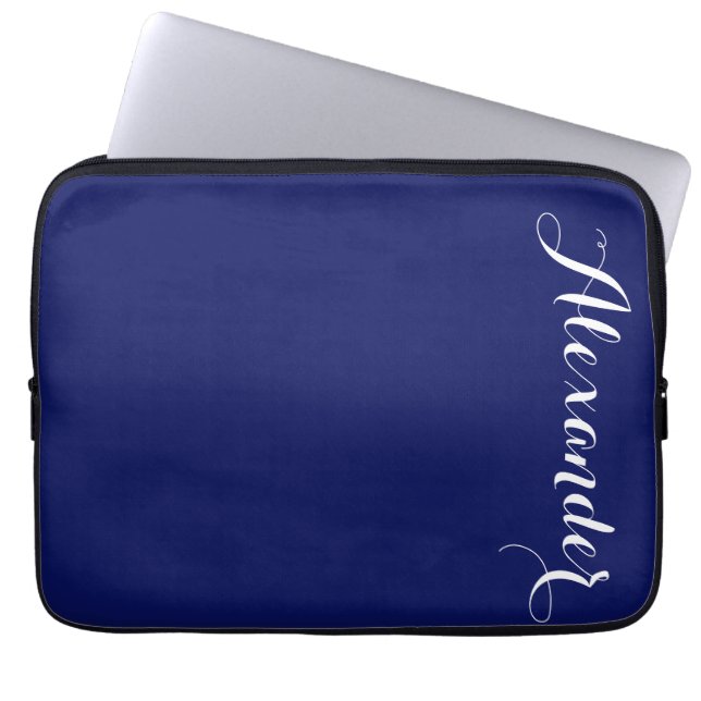 Solid Navy Blue Background, naam monogram Laptop Sleeve (Voorkant)