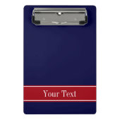 Solid Navy Blue Cranberry Red Ribbon Name Monogram Mini Klembord (Voorkant)