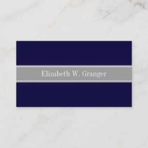 Solid Navy Blue, Dark Grey Ribbon Name Monogram Visitekaartje