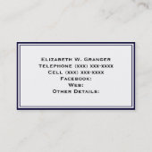 Solid Navy Blue Emerald Green Ribbon Name Monogram Visitekaartje (Achterkant)