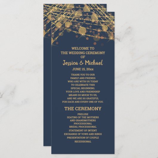 Solid Navy Blue Gold String programme de mariage (Devant / Derrière)