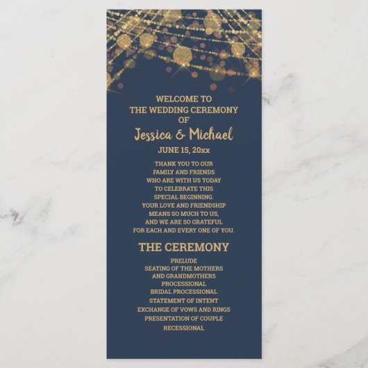 Solid Navy Blue Gold String programme de mariage (Devant)