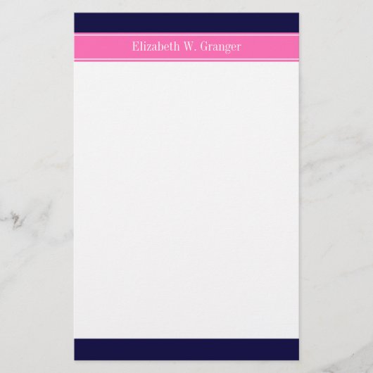 Solid Navy Blue Hot Roze #2 Monogram op naam Briefpapier (Voorkant)