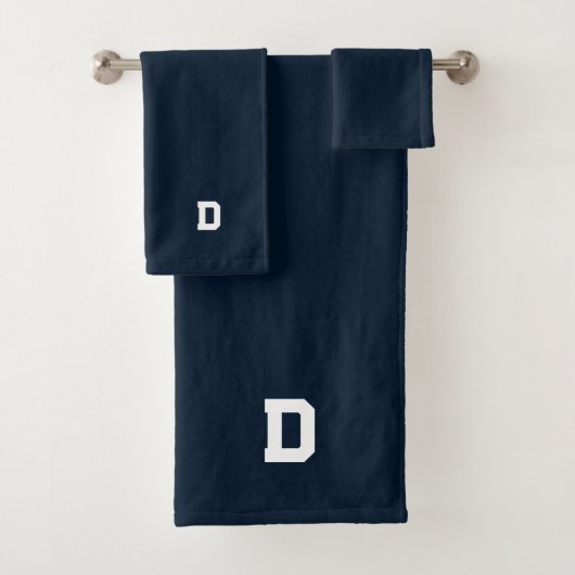 Solid Navy Blue Initiaal Bath Towel Set Bad Handdoek (Insitu)