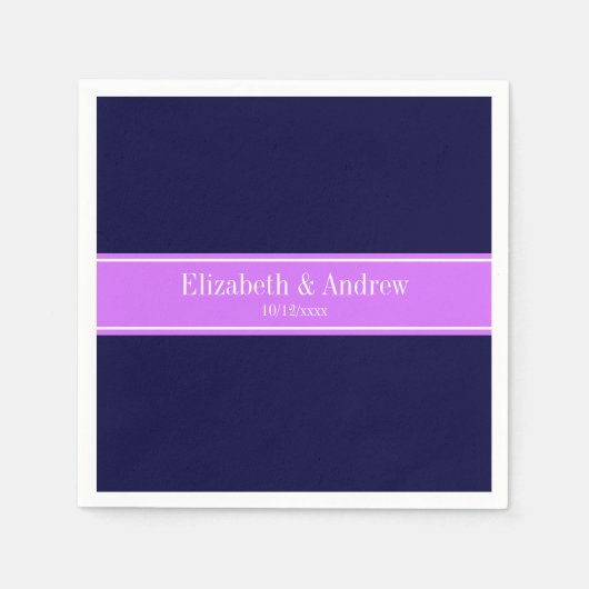 Solid Navy Blue, Lila monogram op naam van lint Servetten (Voorkant)