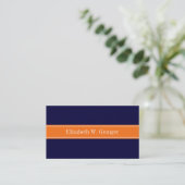 Solid Navy Blue, Pumpkin Ribbon Name Monogram Visitekaartje (Staand voorkant)