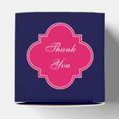 Solid Navy Blue, Raspberry Ribbon Name Monogram Bedankdoosjes (Bovenkant)