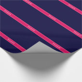 Solid Navy Blue, Raspberry Ribbon Name Monogram Cadeaupapier (Hoek)