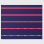Solid Navy Blue, Raspberry Ribbon Name Monogram Cadeaupapier (Vlak)