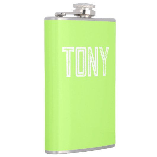 Solid Neon Apple Groene Aangepaste Naam Monogram Heupfles (Rechts)