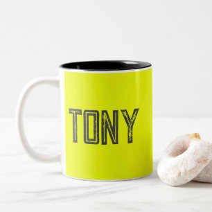 Solid Neon Yellow Color Aangepaste naam Monogram Tweekleurige Koffiemok