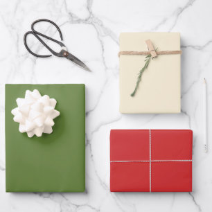 Solid Retro Kerstmis Kleuren Rood Groen Cream Inpakpapier Vel