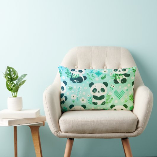 Solid Side en Panda Beer Pattern Green Print Kussen (Stoel)