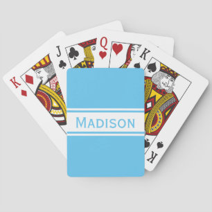 Solid Sky Blue White Stripes Modern Name Pokerkaarten