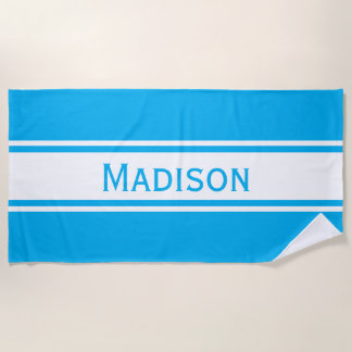Solid Sky Blue White Stripes Modern Name Strandlaken