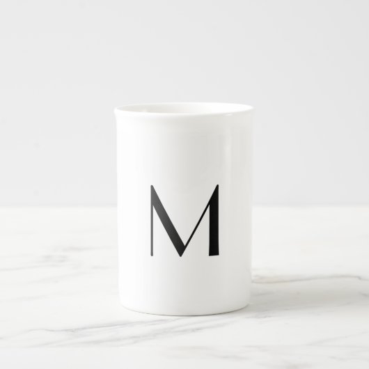  solid white - add  black monogram   porselein kop (Voorkant)