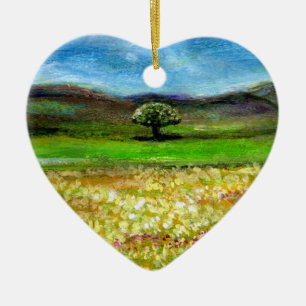 SOLITAIRE BOOM IN GEEL BLOEMENVELD, TOSCANE KERAMISCH ORNAMENT