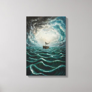 Solitaire boot in turbulente Zeeen Oceaanlandschap Canvas Afdruk