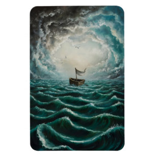 Solitaire boot in turbulente Zeeen Oceaanlandschap Magneet