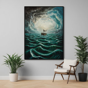 Solitaire boot in turbulente Zeeen Oceaanlandschap Perfect Poster