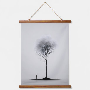 Solitaire reflectie minimalistisch zwart-wit hangend wandkleed