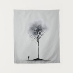 Solitaire reflectie minimalistische zwart-wit kuns wandkleed