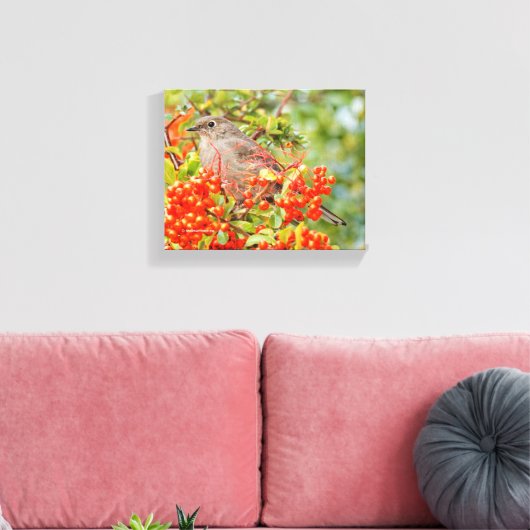Solitaire Songbird van Townsend op Scarlet Firetho Canvas Afdruk (Insitu (Woonkamer))