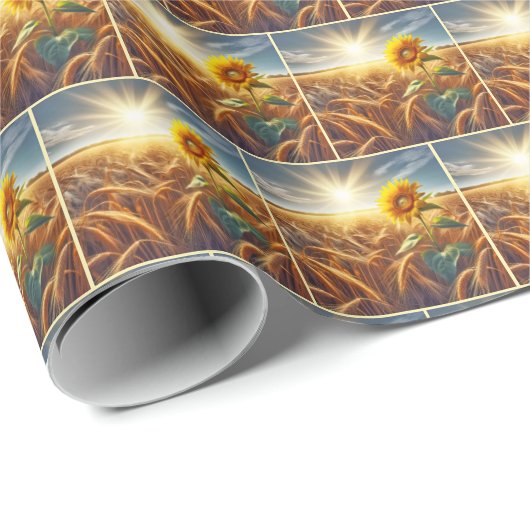 Solitaire zonnebloem op tarweveld cadeaupapier (Rol Hoek)