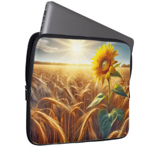 Solitaire zonnebloem op tarweveld laptop sleeve