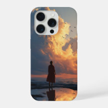 Solitude au coucher du soleil : femme en robe roug