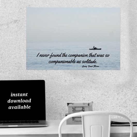 Solitude Thoreau Quote Ocean Kayaking Blue Poster
