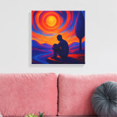 Solitude Under the Sun in Blue and Fire Orange Canvas Afdruk (Insitu (Woonkamer))