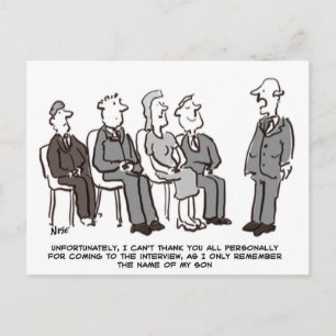 Sollicitatiegesprek met baas die alleen de naam va briefkaart