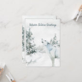 Solstice d'hiver Salutation carte Wolf de forêt de (Devant/Arrière en situation)