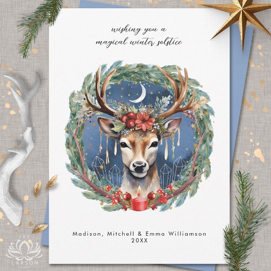 Solstice hiver Deer Wreath Carte de Noël