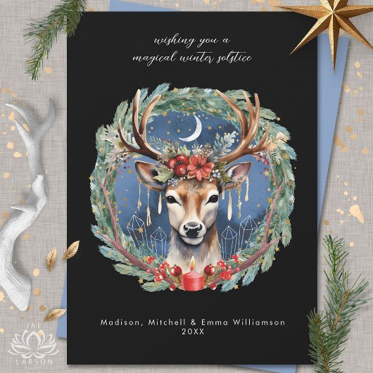 Solstice hiver Deer Wreath Carte de Noël