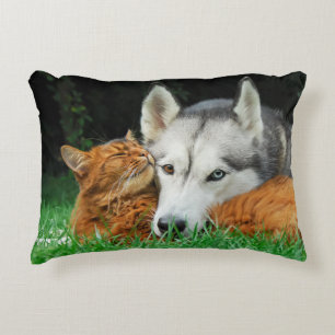 Somalische kat en Siberische Husky, schattige vrie Accent Kussen