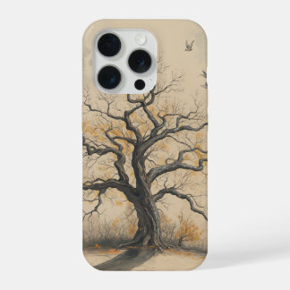 Sombere Herfst Boom Silhouet Vintage Natuur Kunst iPhone 15 Pro Hoesje