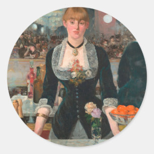 Sombere Parijse Barman Manet Een bar in de Folies- Ronde Sticker