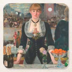 Sombere Parijse Barman Manet Een bar in de Folies- Vierkante Kartonnen Onderzetter
