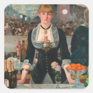 Sombere Parijse Barman Manet Een bar in de Folies- Vierkante Sticker