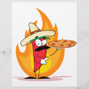 Sombrero Chili Pepper houdt Pizza tegen