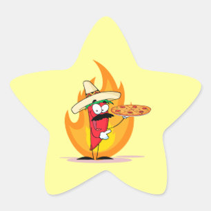 Sombrero Chili Pepper houdt Pizza tegen Ster Sticker