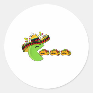 Sombrero eet grappige taco's met snorren Cinco D Ronde Sticker