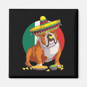 Sombrero Engelse Bulldog hond Mexico Vlag De Cinco Magneet