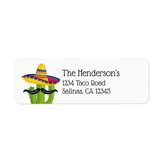Sombrero met Cactus en Mustache Etiket (Voorkant)