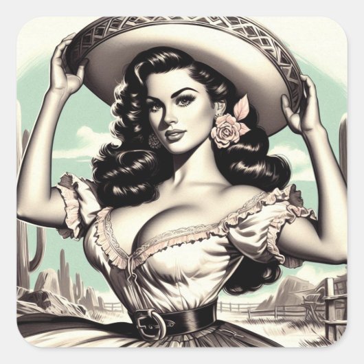  Sombrero Pin-up Vierkante Sticker (Voorkant)