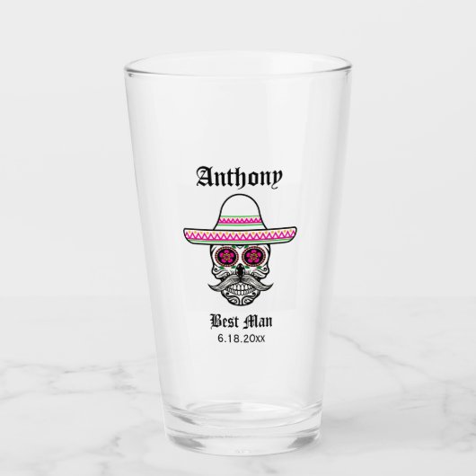 Sombrero Sugar Skull | Best Man Wedding Gift Glas (Voorkant)
